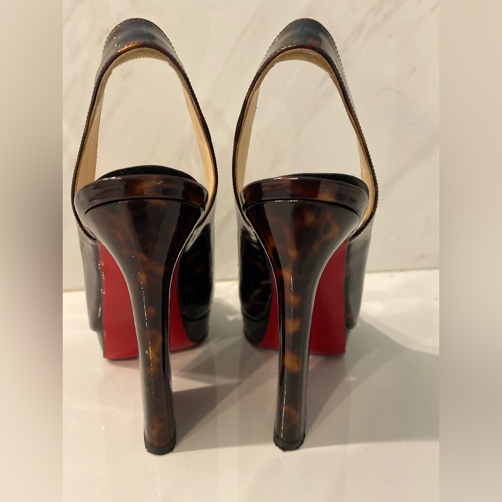 Authentic Christian Louboutin tortoise sling backs with box and duster bag